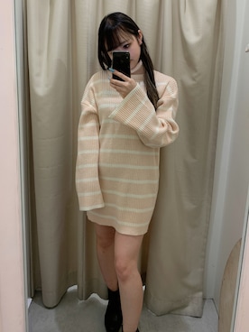 「one after another NICE CLAUP(ワンアフターアナザーナイスクラップ)のNC刺繍ハイネックニットミニワンピ(ニット/セーター、ピンク系)」を使った、ゆみなさん(レディース・158cm)の冬コーディネート