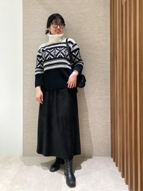 セール】ジャカード編み スヌード付きニットプルオーバー（ニット
