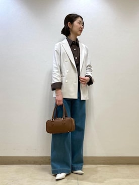 「COMME CA Wardrobe（コムサワードローブ）の11ozストレッチデニム セーラーデニムパンツ（デニムパンツ、ブルー系）」を使った、COMME CA OFFICIALさん（レディース・161cm）の春コーディネート