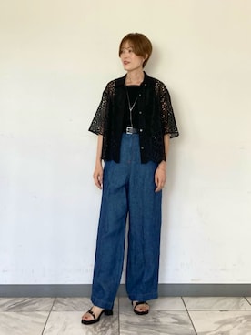 「K.T KIYOKO TAKASE（キヨコタカセ）のボタニカル幾何刺繍 シャツ（シャツ/ブラウス、ブラック系）」を使った、COMME CA OFFICIALさん（レディース・166cm）の春コーディネート