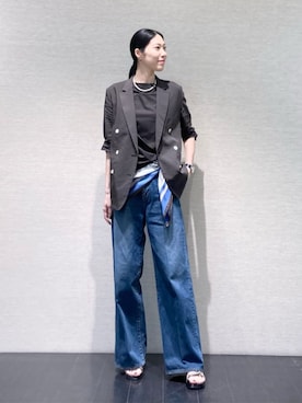 「K.T KIYOKO TAKASE（キヨコタカセ）の10.5オンスセンタープレス ワイドデニムパンツ（デニムパンツ、ブルー系）」を使った、COMME CA OFFICIALさん（レディース・157cm）の夏コーディネート