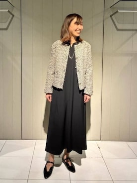 「K.T KIYOKO TAKASE（キヨコタカセ）のセレモニーツイード ノーカラージャケット（ノーカラージャケット、ベージュ系）」を使った、COMME CA OFFICIALさん（レディース・161cm）の冬コーディネート