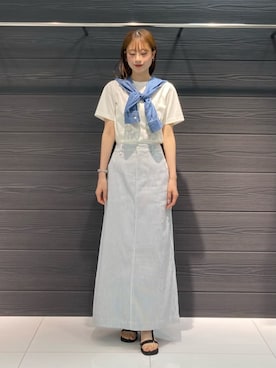 「COMME CA（コムサ）のスーピマコットンポンチ プルオーバー（Tシャツ/カットソー、ホワイト系）」を使った、COMME CA OFFICIALさん（レディース・166cm）の春コーディネート