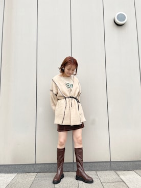 「ベロアスカート」｜「アイテム（スウェット）」を使った、Airi Nozawaさん（レディース・173cm）の秋コーディネート