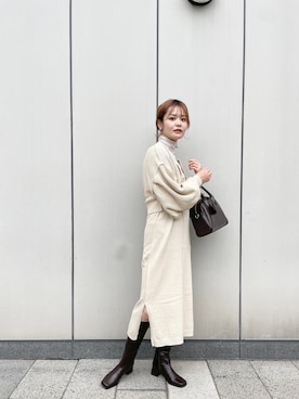 「Kastane（カスタネ）の【SETアイテム】クロップドカーディガン×ワンピースSET（ワンピース）」を使った、Airi Nozawaさん（レディース・173cm）の冬コーディネート