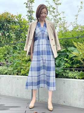 「マドラスチェック」｜「アイテム（テーラードジャケット）」を使った、ayakaさん（レディース・170cm）の夏コーディネート