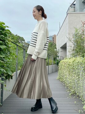 「ボリュームニット」｜「アイテム（スカート）」を使った、ayakaさん（レディース・170cm）の秋コーディネート