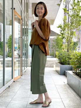 「アイテム（トップス、ブラウン系）」を使った、ayakaさん（レディース・170cm）の夏コーディネート