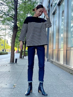 「アイテム（デニムパンツ）」を使った、ayakaさん（レディース・170cm）の秋コーディネート