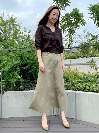 ATON コットンツイル ロングスカート ベージュ LINEN VELVET | SIDE SLIT SKIRT – ATON | エイトン