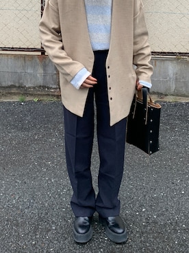 「古着コーデ」｜「アイテム（ノーカラージャケット）」を使った、mnkさん（レディース・161cm）の春コーディネート