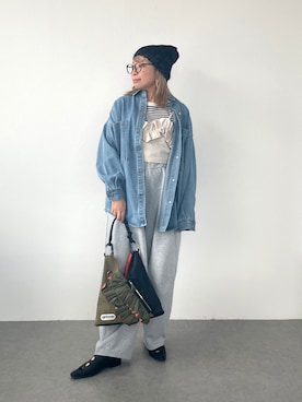 「Cepica（セピカ）の【RISLEY×OUTDOOR PRODUCTS 】miniバイカラートライアングルフリルバッグ（トートバッグ）」を使った、Fumioさん（レディース・157cm・40代）の秋コーディネート