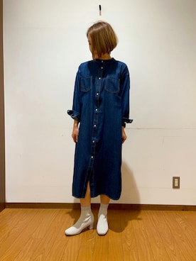 「秋トレンド2021」｜「アイテム（シャツワンピース）」を使った、Mizukiさん（レディース・163cm）の夏コーディネート