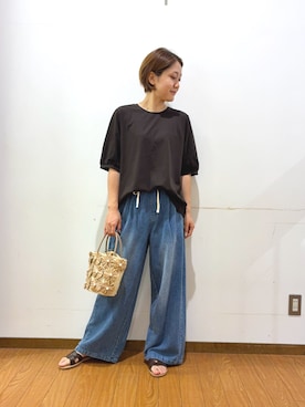 「URBAN RESEARCH DOORS（アーバンリサーチドアーズ）のカッティングサンダル（サンダル、ブラウン系）」を使った、Mizukiさん（レディース・163cm）の夏コーディネート