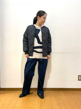 「ノーカラージャケット」｜「アイテム（バレエシューズ）」を使った、Mizukiさん（レディース・163cm）の冬コーディネート