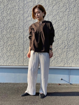 「サテンパンツ」｜「アイテム（その他シューズ）」を使った、Mizukiさん（レディース・163cm）の秋コーディネート