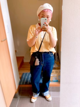 「アイテム（ハンチング/ベレー帽、ホワイト系）」を使った、pinoさんさん（レディース・154cm）の夏コーディネート