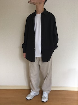 「le（ル）のレショップ（シャツ/ブラウス、ブラック系）」を使った、kururikunさん（メンズ・171cm）の夏コーディネート
