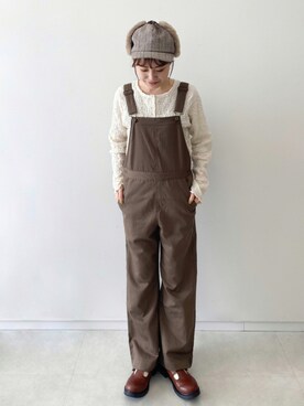 「ehka sopo（エヘカソポ）のアイテム（サロペット/オーバーオール）」を使った、あべさん（レディース・156cm）の秋コーディネート