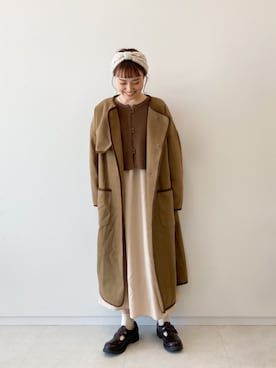 「ehka sopo（エヘカソポ）のアイテム（ノーカラーコート）」を使った、あべさん（レディース・156cm）の秋コーディネート