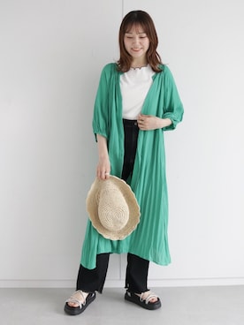 「ehka sopo（エヘカソポ）のアイテム（シャツワンピース）」を使った、あべさん（レディース・156cm）の夏コーディネート