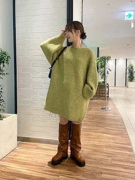 「KBF（ケイビーエフ）のカバーデザインロングブーツ（ブーツ）」を使った、mikaさん（レディース・154cm）の秋コーディネート