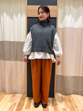 「Samansa Mos2 blue（サマンサモスモスブルー）のアイテム（パンツ、オレンジ系）」を使った、rei..naさん（レディース・164cm）の秋コーディネート