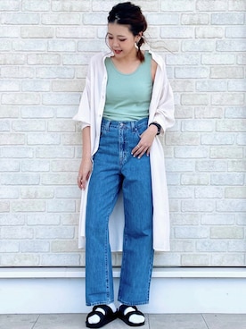 「ハイウエストストレートジーンズ」｜「アイテム（ワンピース/ドレス）」を使った、えりー👻さん（レディース・173cm）の秋コーディネート