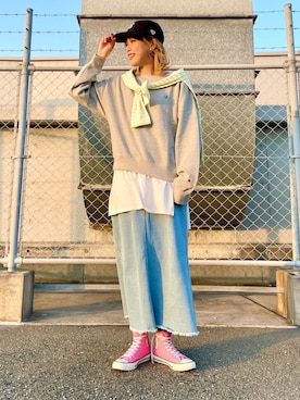「ロンクスカート」｜「アイテム（帽子）」を使った、えりー👻さん（レディース・173cm）の春コーディネート