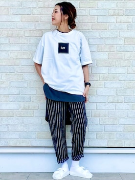 「ストライプパンツ」｜「アイテム（チュニック）」を使った、えりー👻さん（レディース・173cm）の夏コーディネート
