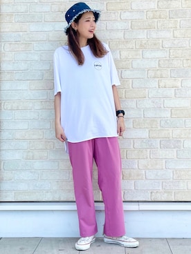「アイテム（チュニック、ホワイト系）」を使った、えりー👻さん（レディース・173cm）の夏コーディネート