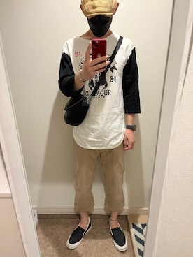 「ハンチング」｜「アイテム（スリッポン）」を使った、NOBさん（メンズ・169cm）の夏コーディネート