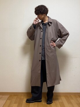 「LILL（リル）のアイテム（ステンカラーコート）」を使った、sietakeさん（メンズ・181cm）の冬コーディネート