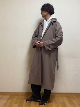 「LILL（リル）のアイテム（ステンカラーコート）」を使った、sietakeさん（メンズ・181cm）の冬コーディネート