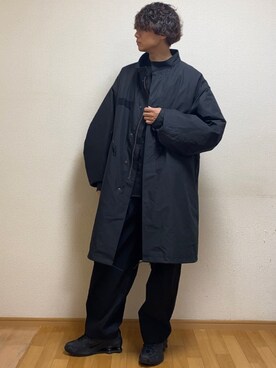 「オールブラック」｜「アイテム（モッズコート）」を使った、sietakeさん（メンズ・181cm）の冬コーディネート