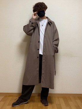 「LILL（リル）のアイテム（ステンカラーコート）」を使った、sietakeさん（メンズ・181cm）の秋コーディネート