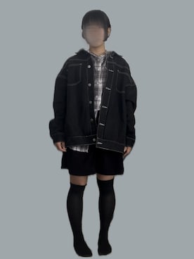 「SHEINのDAZY デニムジャケット 文字グラフィック ドロップショルダー トップステッチ 4045086（デニムジャケット、ブラック系）」を使った、*深月.さん（レディース・150cm）の夏コーディネート