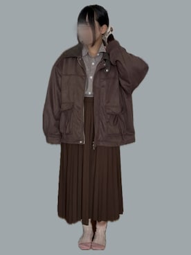 「Cham.（チャム）の千鳥柄ゆるだぼチェックシャツ（シャツ/ブラウス、ブラウン系）」を使った、*桔梗 深月.さん（レディース・150cm）の秋コーディネート