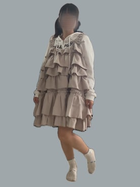 「merry jenny（メリージェニー）のホイップクリームミニワンピース（ワンピース、ベージュ系）」を使った、*桔梗 深月.さん（レディース・150cm）の夏コーディネート