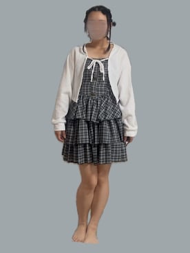 「Ada.（エイダ）のティアード ミニ丈 チェックキャミワンピース（ワンピース、ブラック系）」を使った、*桔梗 深月.さん（レディース・150cm）の秋コーディネート