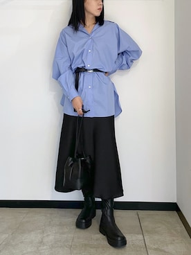 「サックスブルー」｜「アイテム（ブーツ）」を使った、hanaさん（レディース・160cm）の冬コーディネート