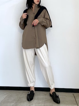 「OUVRAGE CLASSE（ウヴラージュクラス）のミリタリーシャツ（シャツ/ブラウス、グリーン系）」を使った、hanaさん（レディース・160cm）の秋コーディネート