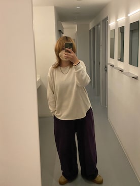 「アイテム（スウェットパンツ、パープル系）」を使った、desuminoriさん（レディース・161cm）の秋コーディネート