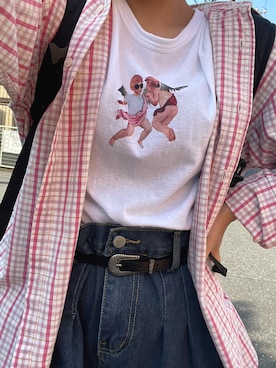 「H&M（エイチ・アンド・エム）のアイテム（Tシャツ/カットソー、ホワイト系）」を使った、🌼さん（レディース・155cm）の秋コーディネート