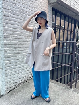 「Kastane（カスタネ）のクローシュHAT（ハット）」を使った、sakachan7さん（レディース・163cm）の夏コーディネート