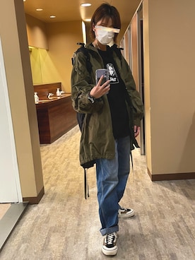 「メンズライクコーデ」｜「アイテム（ミリタリージャケット）」を使った、おすしさん（レディース・158cm）の秋コーディネート