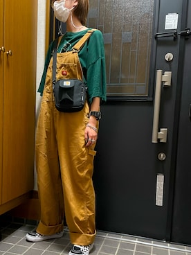 「メンズライクコーデ」｜「アイテム（オールインワン・サロペット）」を使った、おすしさん（レディース・158cm）の夏コーディネート