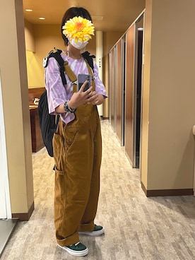 「メンズライクコーデ」｜「アイテム（オールインワン・サロペット）」を使った、おすしさん（レディース・158cm）の秋コーディネート