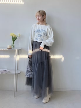 「AS KNOW AS plus（アズノゥアズプラス）のアイテム（スウェット）」を使った、Miyukiさん（レディース・160cm）の冬コーディネート