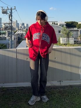 「AS KNOW AS plus（アズノゥアズプラス）の♪ベルト付ゆるりカーブパンツ（その他パンツ、ブラック系）」を使った、Miyukiさん（レディース・160cm）の夏コーディネート